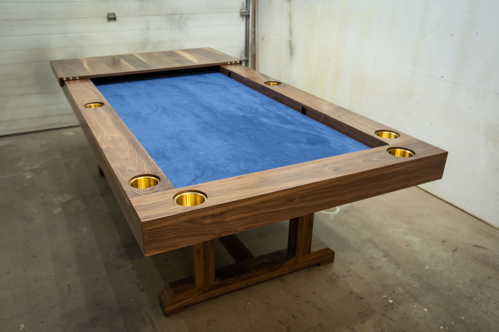 Walnut Board Game / Dining Table, 4x8 With Trestle Base and Four Piece