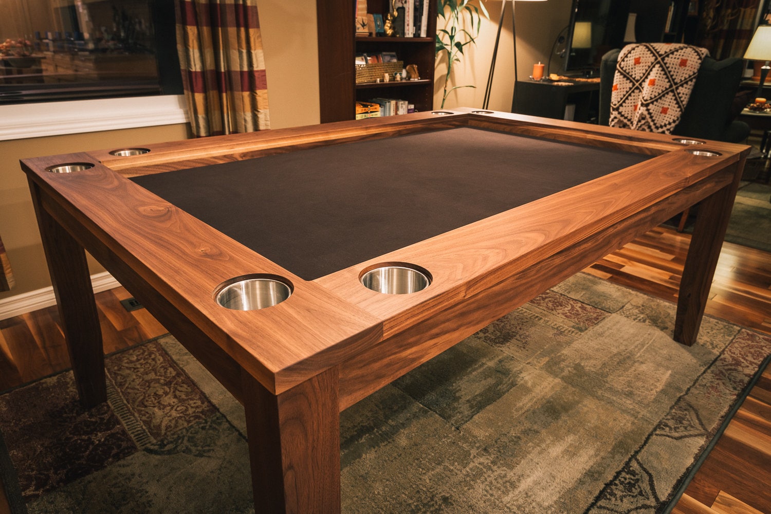 boku no table 【walnut】 Walnut Board Game Table With Cupholder Fills and Inset Cover