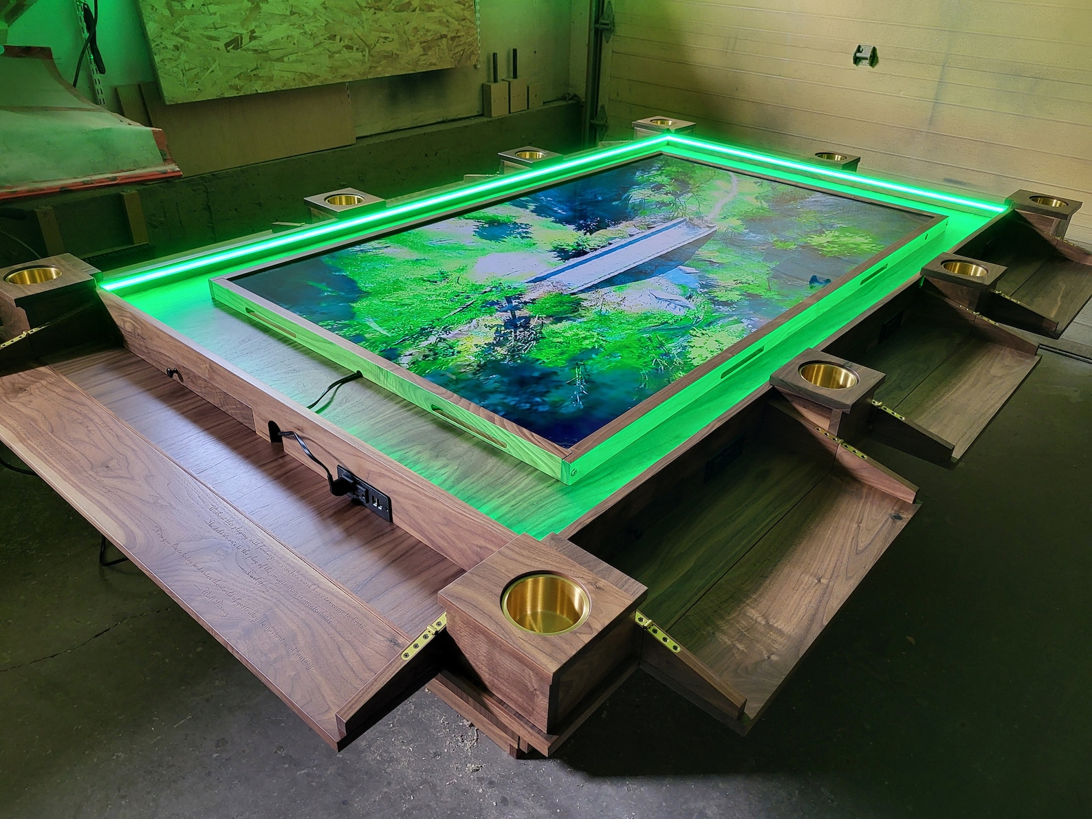 Dungeons & Dragons Role Playing Gaming Table With Individual Player Stations, Digital Map Display, LED Lighting, Drawers, Cabinet Storage.