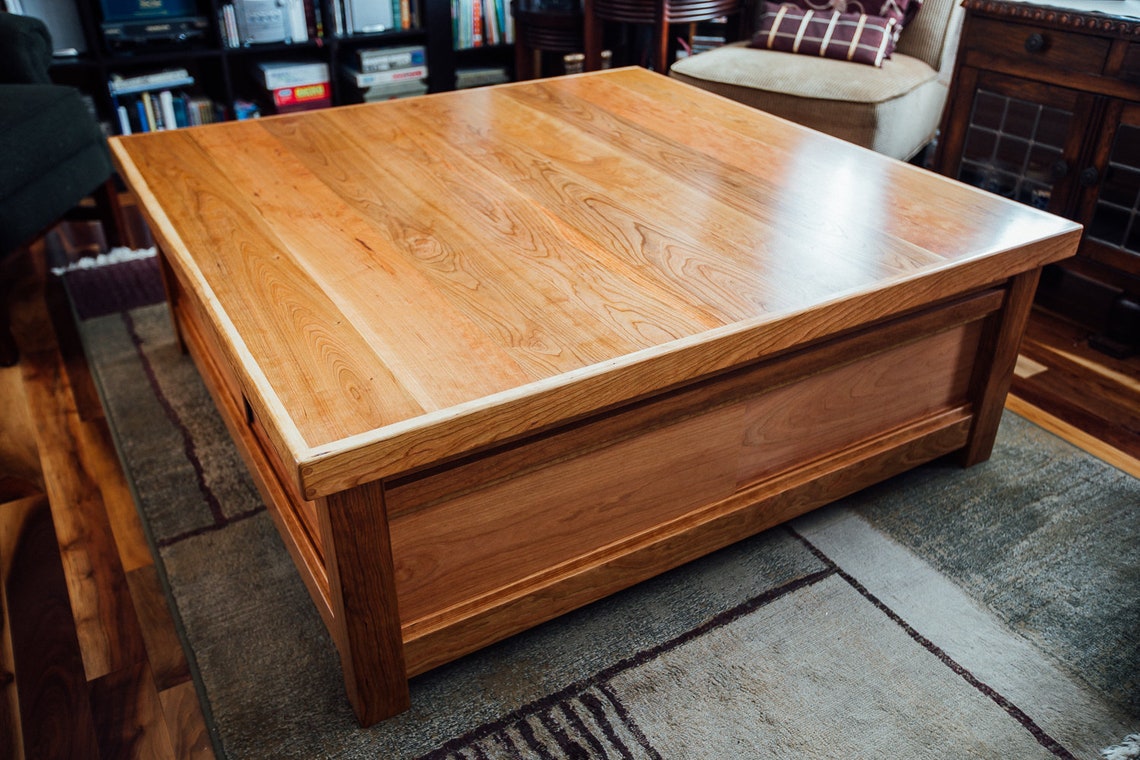 Cherry Board Game Coffee Table With Accessory Rail & Storage Etsy