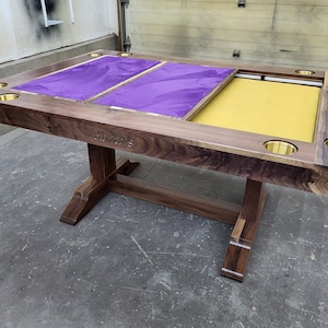 Walnut Board Game Table With LED&#39;s & Upholstered Inset Cover