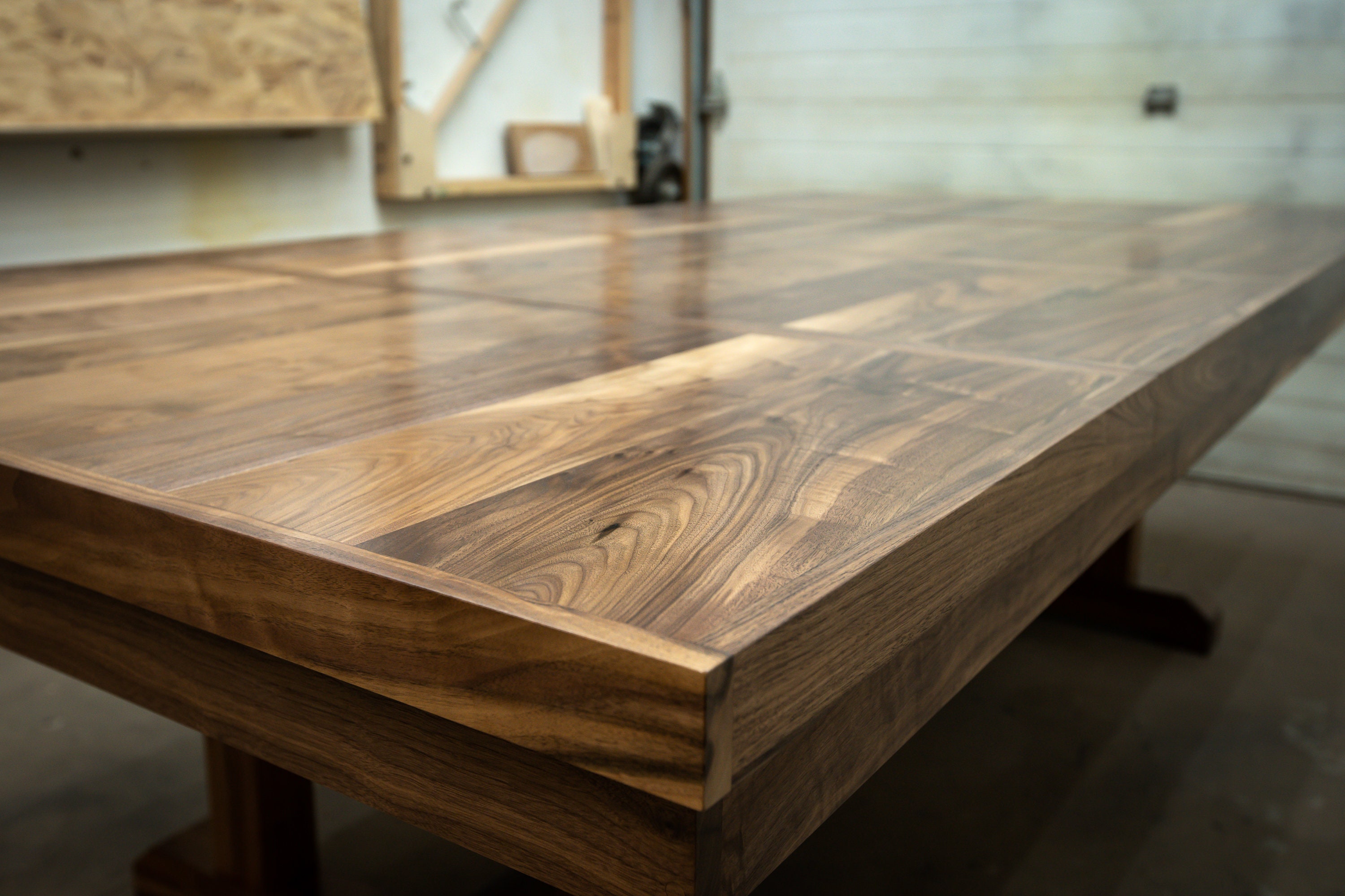 Walnut Board Game / Dining Table, 4x8 With Trestle Base and Four Piece