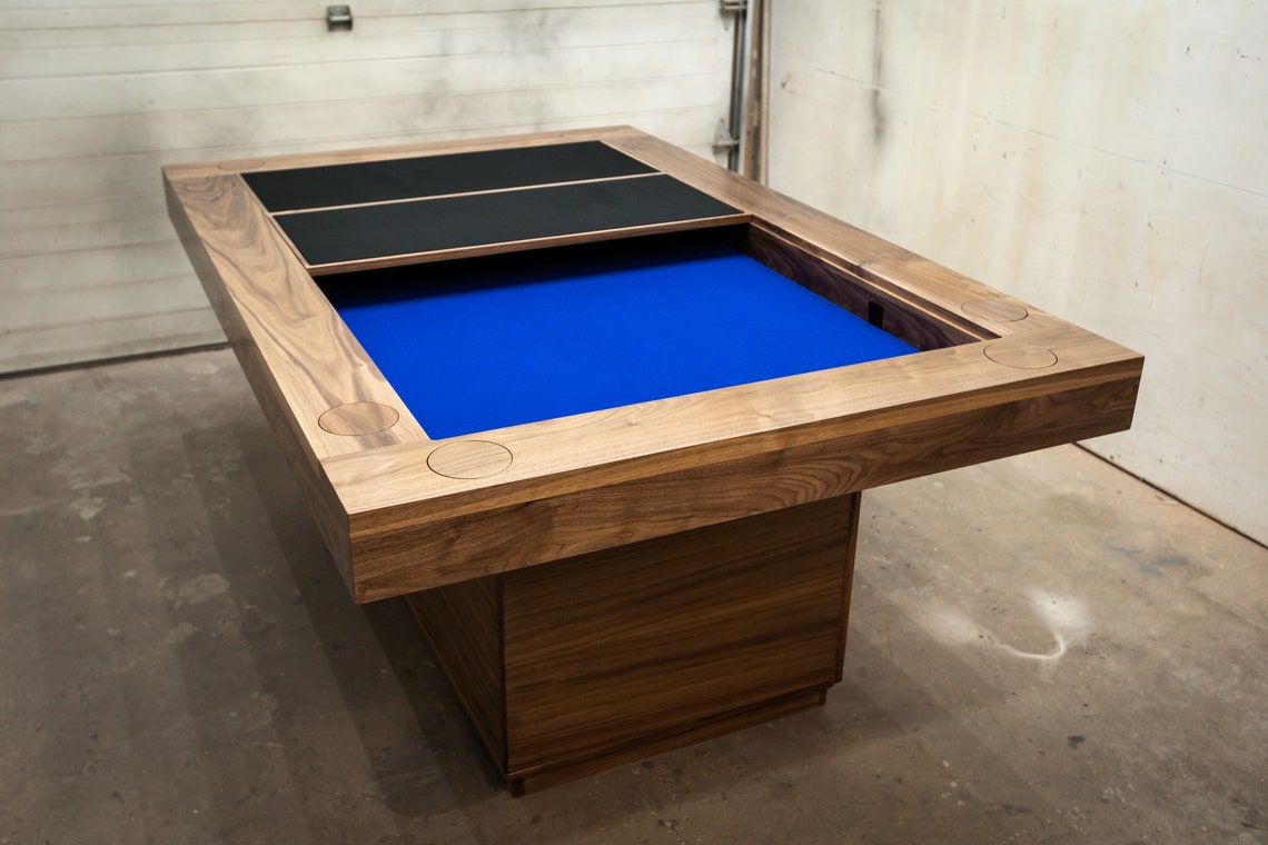 Walnut Board Gaming Table With Cabinet Style Base Drawers For | Etsy
