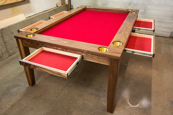 Walnut Board Game Table With Six Felt Lined Drawers - Etsy