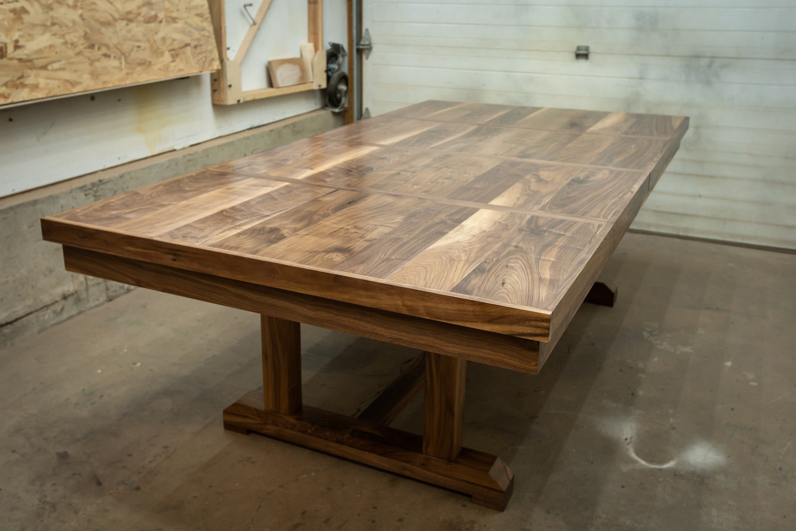 Walnut Board Game / Dining Table, 4x8 With Trestle Base and Four Piece