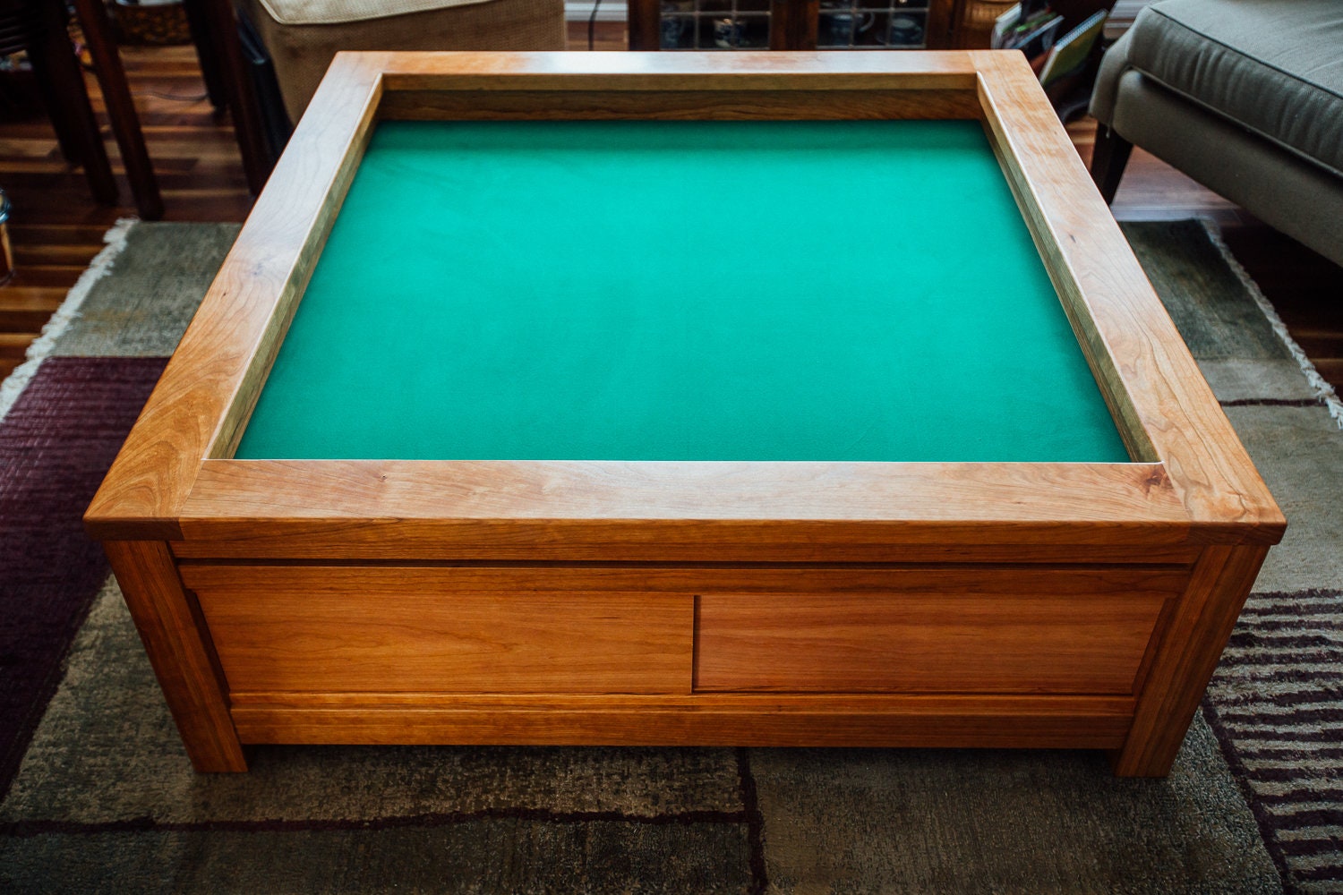 Cherry Board Game Coffee Table With Accessory Rail & Storage Etsy