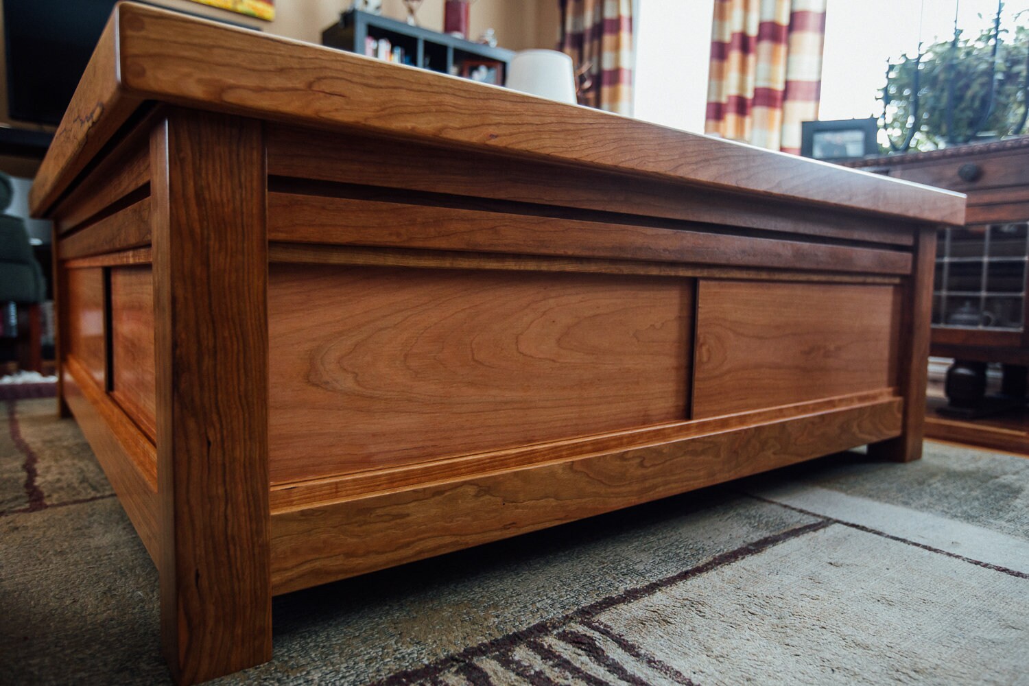 Cherry Board Game Coffee Table With Accessory Rail & Storage Etsy