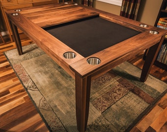 Walnut Board Game Table With Cupholder Fills And Inset Cover