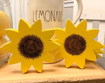 2 Mini Wood Sunflowers