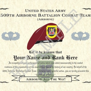 509th Airborne Battalion Combat Team (ABN), 8.5&quot; x 11&quot; Personalized &quot;Beret&quot; Art Print For Den, Game Room Or Living Room!