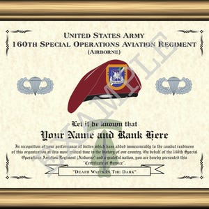 Personalized 160th Special Operations Aviation Regiment Art Print, Commemorative Military Service All Eras Un-framed (8.5" x 11") (sf1)
