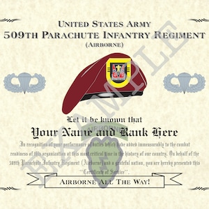 509th Parachute Infantry Regiment (A), 8.5&quot; x 11&quot; Personalized &quot;Beret&quot; Art Print For Den, Game Room Or Living Room!