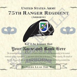 75th Ranger Regiment (ABN) (Blk/Tab-Tab/Badge), 8.5&quot; x 11&quot; Personalized &quot;Beret&quot; Art Print For Den, Game Room Or Living Room!