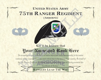75th Ranger Regiment (ABN) (Blk/Tab-Tab/Badge), 8.5&quot; x 11&quot; Personalized &quot;Beret&quot; Art Print For Den, Game Room Or Living Room!