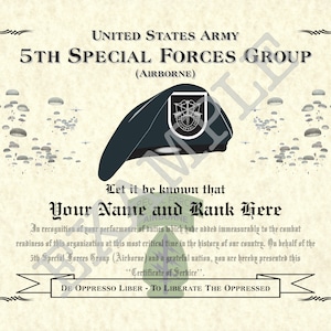 5th Special Forces Group (A/Jump/Blk Flash), 8.5&quot; x 11&quot; Personalized &quot;Beret&quot; Wall Art Print Commemorative for den, game room or livingroom