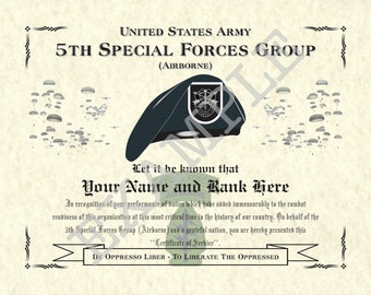 5th Special Forces Group (A/Jump/Blk Flash), 8.5&quot; x 11&quot; Personalized &quot;Beret&quot; Wall Art Print Commemorative for den, game room or livingroom