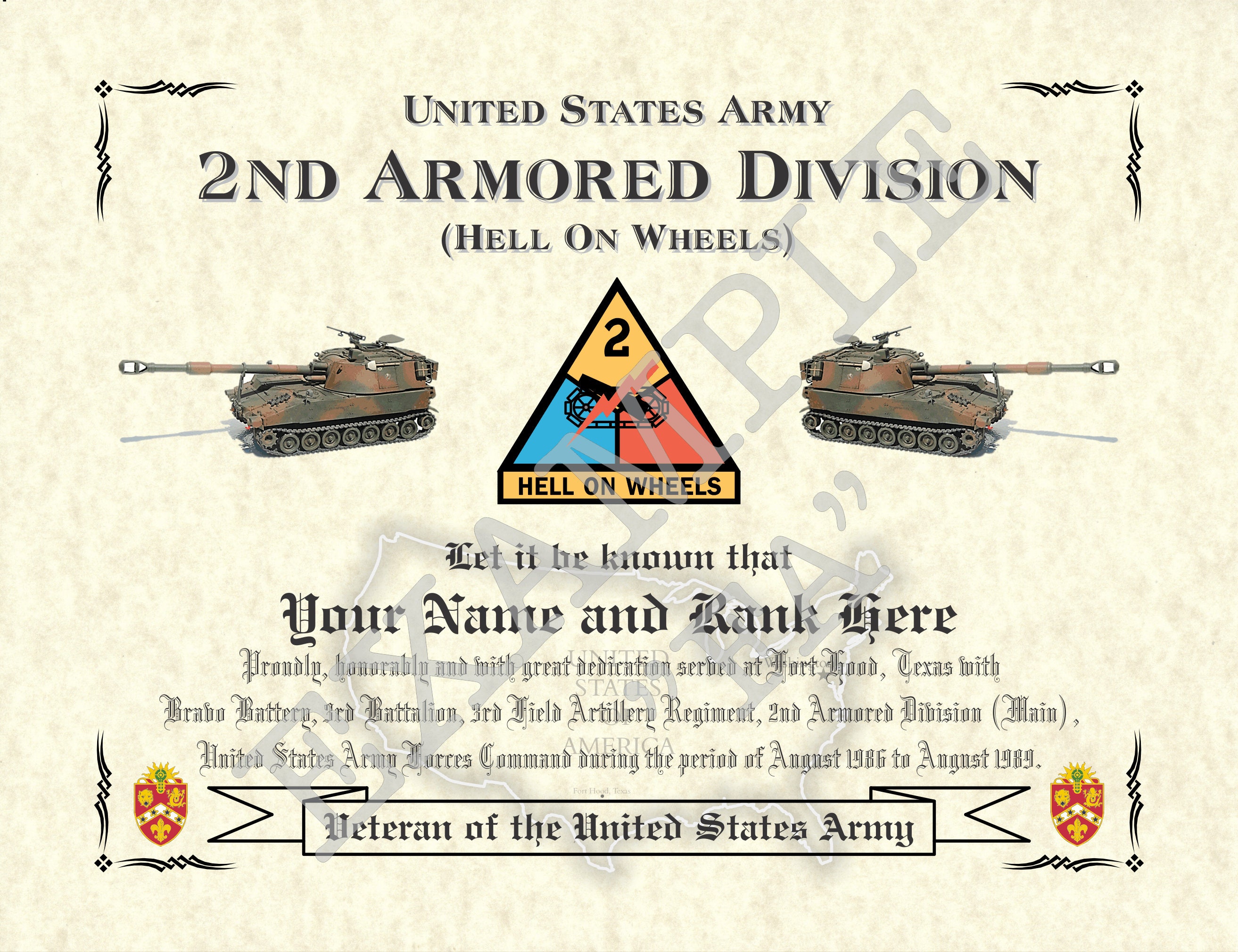 2nd Armored Division Unit Affiliation Certificate 8.5 x Etsy