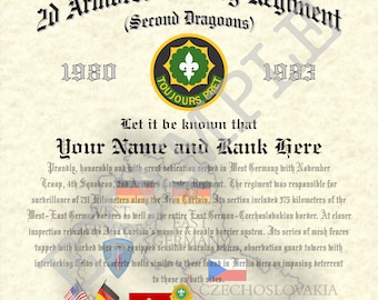 2d Armored Cavalry Regiment, 8.5" x 11" personalized "cold war" art print made to order for den, game room or living room!
