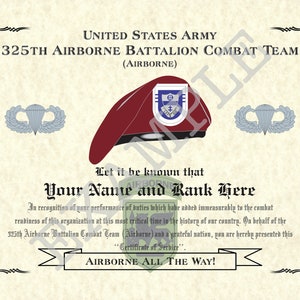 325th Airborne Battalion Combat Team (ABN), 8.5&quot; x 11&quot; Personalized &quot;Beret&quot; Art Print For Den, Game Room Or Living Room!