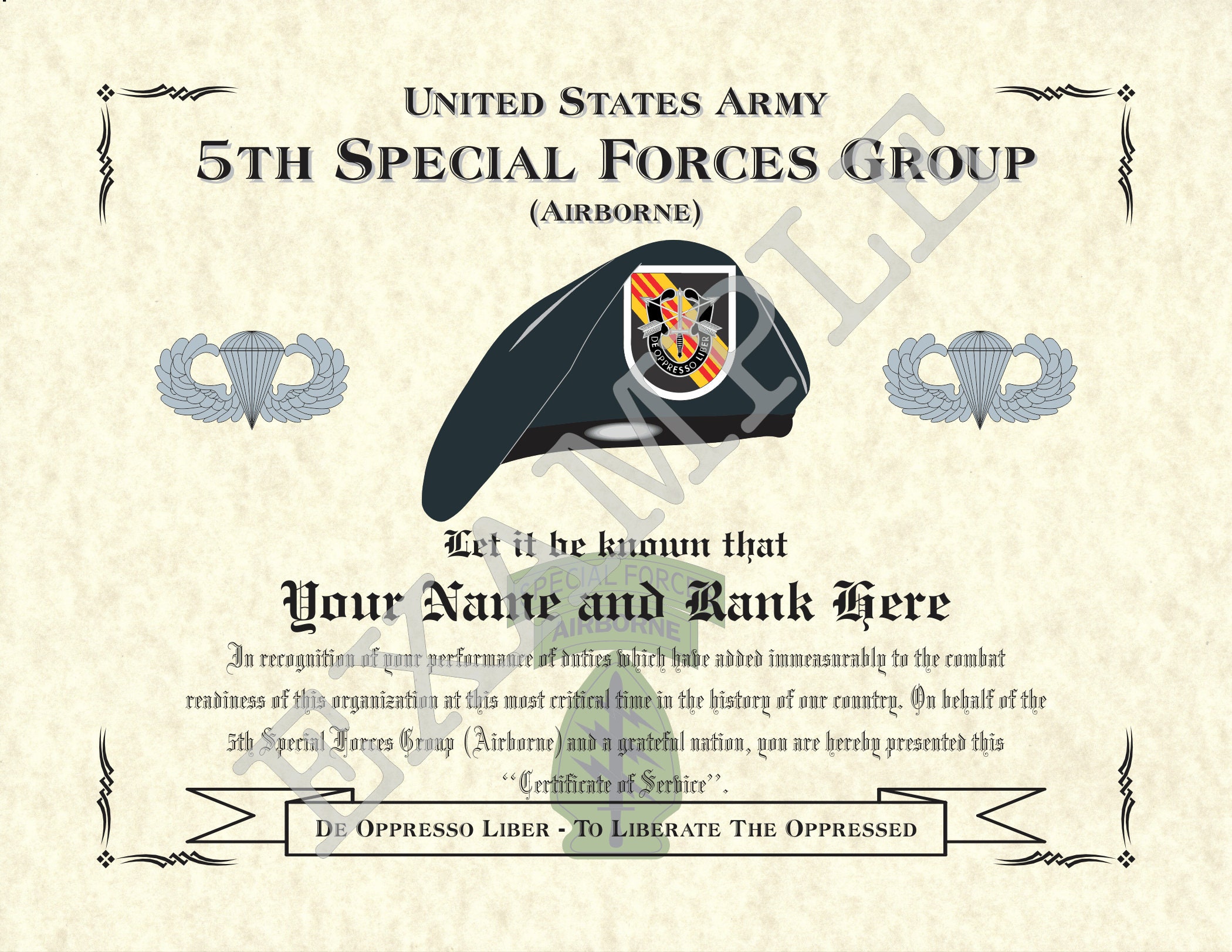 5th Special Forces Group (a/badge/viet), 8.5" X 11" Personalized "beret ...