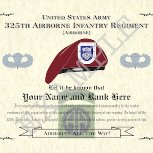325th Airborne Infantry Regiment (ABN), 8.5&quot; x 11&quot; Personalized &quot;Beret&quot; Art Print For Den, Game Room Or Living Room!