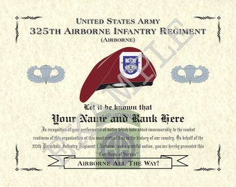 325th Airborne Infantry Regiment (ABN), 8.5" x 11" Personalized "Beret" Art Print For Den, Game Room Or Living Room!