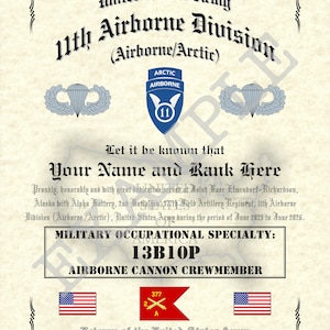 11th Airborne Division (ABN/ARC), 8.5&quot; x 11&quot; personalized art print for den, game room or living room! (cl)