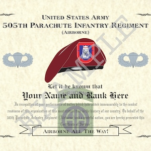 505th Parachute Infantry Regiment (ABN), 8.5&quot; x 11&quot; Personalized &quot;Beret&quot; Art Print For Den, Game Room Or Living Room!