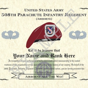 508th Parachute Infantry Regiment (ABN), 8.5&quot; x 11&quot; Personalized &quot;Beret&quot; Art Print For Den, Game Room Or Living Room!