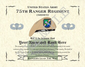 75th Ranger Regiment (ABN) (Tan/Tab-Tab/Badge), 8.5&quot; x 11&quot; Personalized &quot;Beret&quot; Art Print For Den, Game Room Or Living Room!