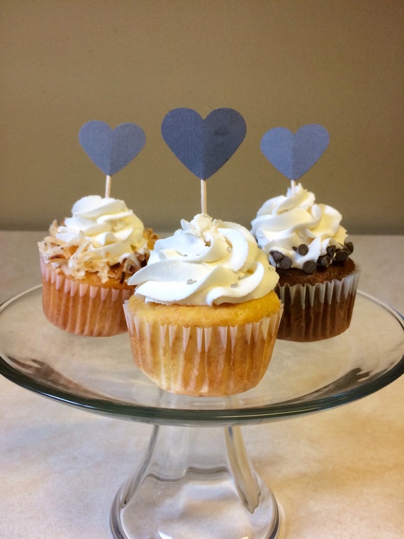 Dark Gray Heart Cupcake Toppers Gray Cupcake Toppers Heart Etsy