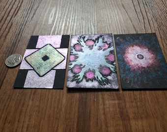 ACEO Artist Trading Cards, new age energy art singularity vortex # 1,2,3