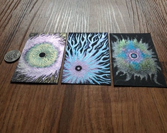 Intuitive Paintings Artist trading ACEO cards, Singularity vortex  # 7,8,9  Original Art by MasMotif