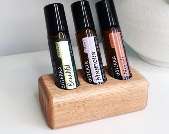 Essential Oil Roller Bottle Stand | Tasmanian Oak Holder | Handmade Storage for 3 roller bottles