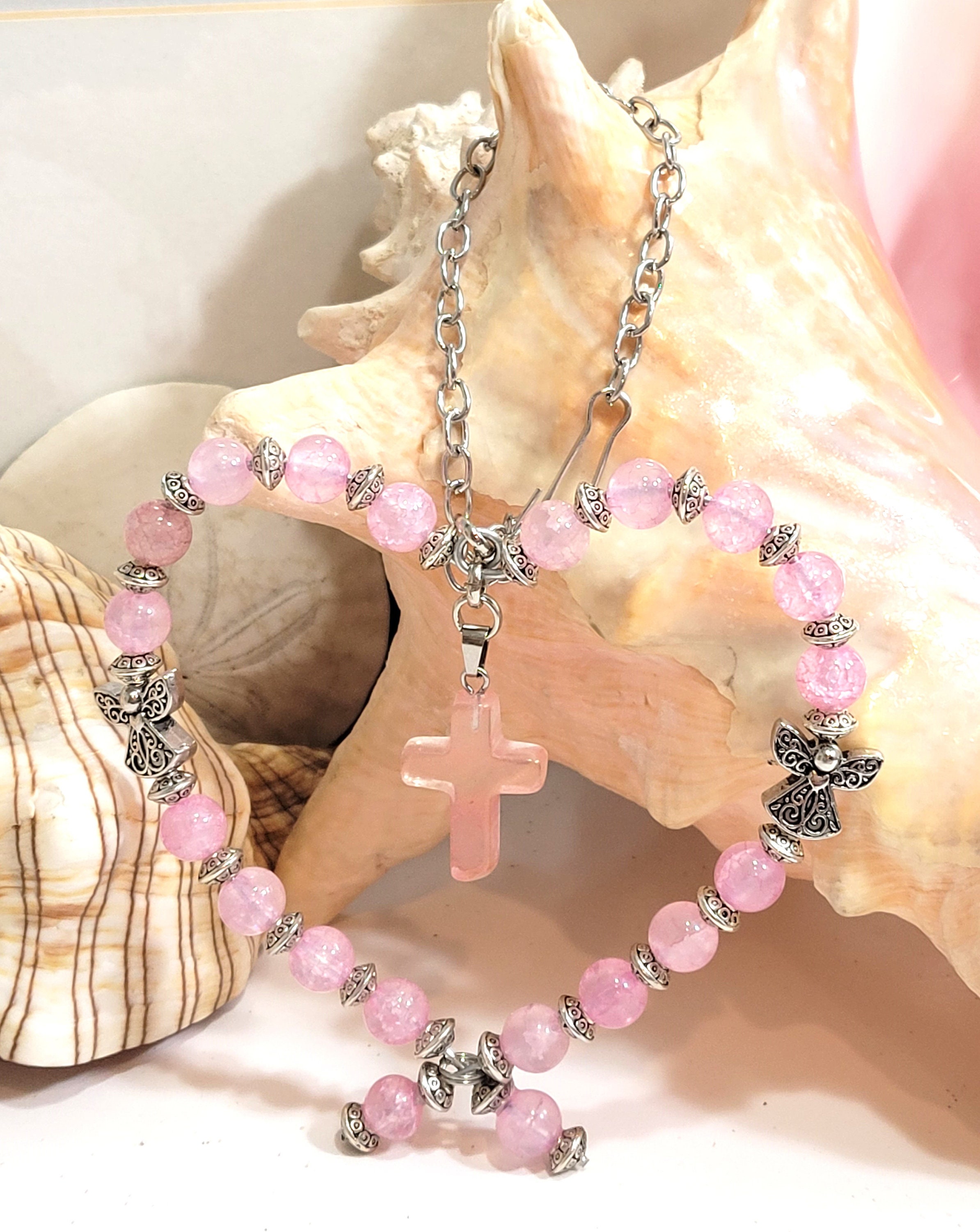 Ciondolo A Cuore Per Specchietto Auto Con Portaocchiali - Rosa, Strass E Peluche, Clip Per Occhiali Inclusa