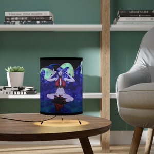Magic elf in the garden, Sylvana tripod lamp, Vibrant Colors, Game Room Decor, WoW Fan Art, Gift for Gamers, Man Cave Ideas