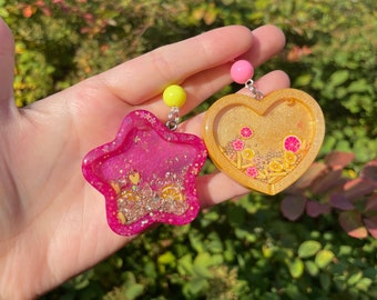 Pink Lemonade Heart Liquid Shaker Keychain - Handmade OOAK Kawaii Accessories - Resin Bag Charm