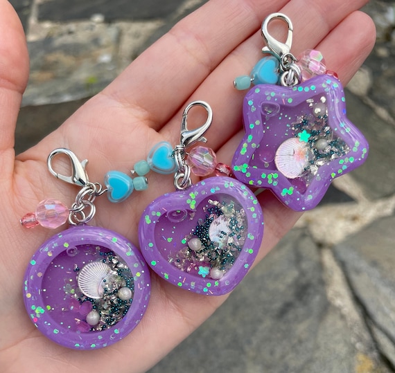 Purple Mermaid Mini Resin Shaker Keychain Handmade OOAK Kawaii  Accessories Cute Pastel Keychain