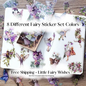 Fairy Stickers Sets Vintage Fae Fairies Clear Plastic Sticker Butterfies Flowers Antique Magical Decals Pink Purple Fairy Garden Woodland 15