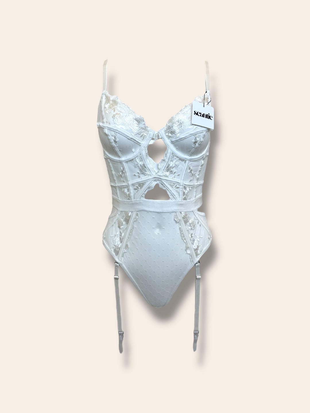 Shiny, Coated Stetch Knit Halter Teddy with Black Chain Details