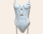 White Lace Embroidery Bridal Teddy Bodysuit With Garter Belt - Etsy