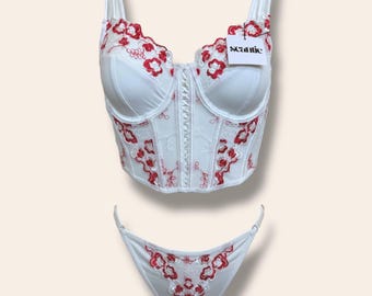 Lace Bridal Bustier White Lingerie ~ Floral Lace Lingerie ~ Embroidered Lingerie Boudoir Lingerie ~ Gift for her ~ Bridal