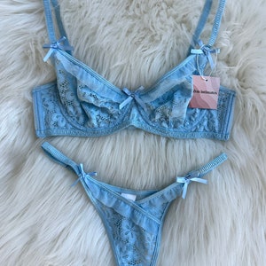 nsendm Female Underwear Adult Bridal Underwear for Bride Women's Sexy  Lingerie Three Point Lace Split Suit Sheer Bras for Women Sexy Front(Light  Blue