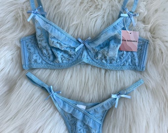 Soft Blue Floral Lace Lingerie,Gift for her, Bridal Gift, Something Blue, jmintimates