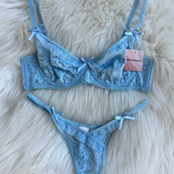 Soft Blue Floral Lace Lingerie,Gift for her, Bridal Gift, Something Blue, jmintimates