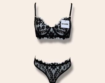 Lace Black Lingerie ~ Floral Lace Lingerie ~ Embroidered Lingerie Boudoir Lingerie ~ Gift for her