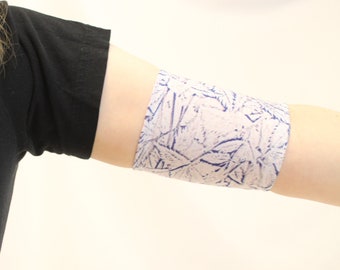 Couverture courte bleue feuilles Picc Line, glycémie, moniteur de diabète ou manchon de tatouage