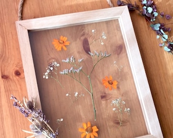pressed flowers hanging wood frame - botanical floral decor - sea lavender - gift for her - mothers day - wedding, shower, mother, sister