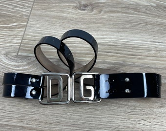 Dolce Gabbana Belt Leather Double Black Rectange Buckle Silver Logo DG 38 80 Dolce&Gabbana