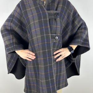 Vintage Boutique Valentino Wool Poncho Coat Cape Reversible Check Plaid Rare OS